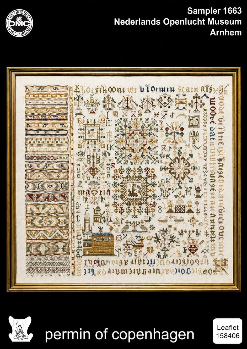 Vintage Permin of Copenhagen Cross Stitch Sampler 1663 Danish Needlework Pattern